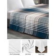 thumbnail image 5 of Twin Size Flat Sheet Only, Blue Brown Plaid Soft Brushed Microfiber Bed Sheets, Modern Abstract Striped Gingham Checked Hotel Quality Breathable Bedding Top Sheet, Easy Care, 66"x96", 5 of 9