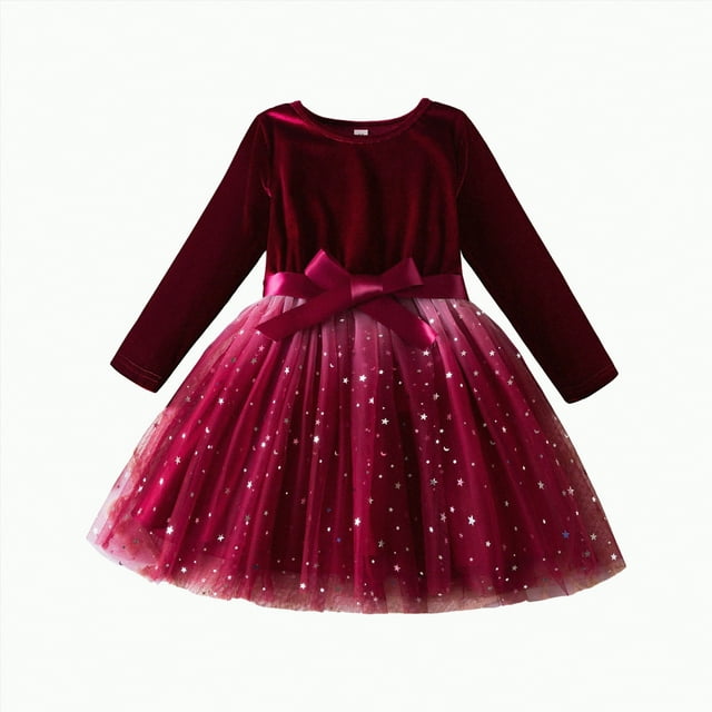 Zanarzt Robe de Noël pour Fille Robe pour Tout-Petit Fille Robe pour Bébé Fille de Noël pour Filles Robe à Manches Longues pour Filles Robe de Fête d'Hiver pour Filles Rouge, 5 Ans