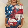 thumbnail image 2 of 250th Anniversary USA Womens Shirts 3/4 Sleeve T-Shirts Loose American Flag Print Pullover 4th of July Celebration Party Tops Independence Day Patriotic Round Neck 1776-2026 Blouses Sky Blue 2XL, 2 of 5