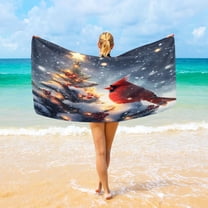 Ryvnso Cardinal on Christmas Tree Oversized Beach Towel Microfiber Bath Blankets Swimming Fitness 37" x 74"