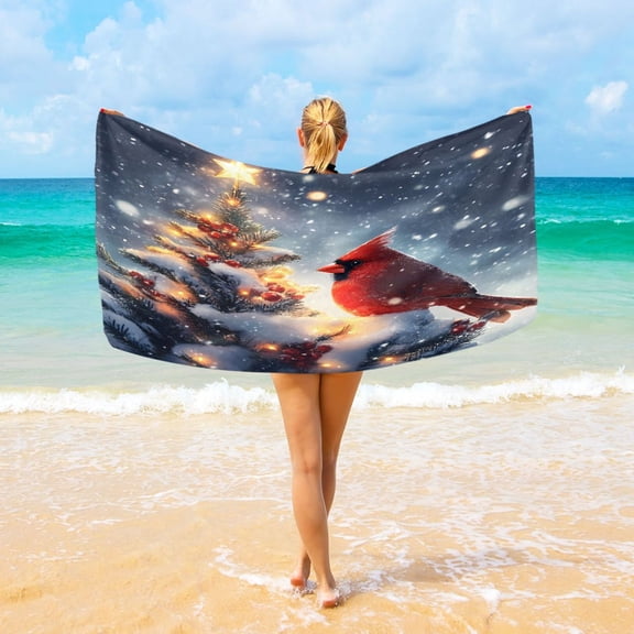 Ryvnso Cardinal on Christmas Tree Oversized Beach Towel Microfiber Bath Blankets Swimming Fitness 37" x 74"