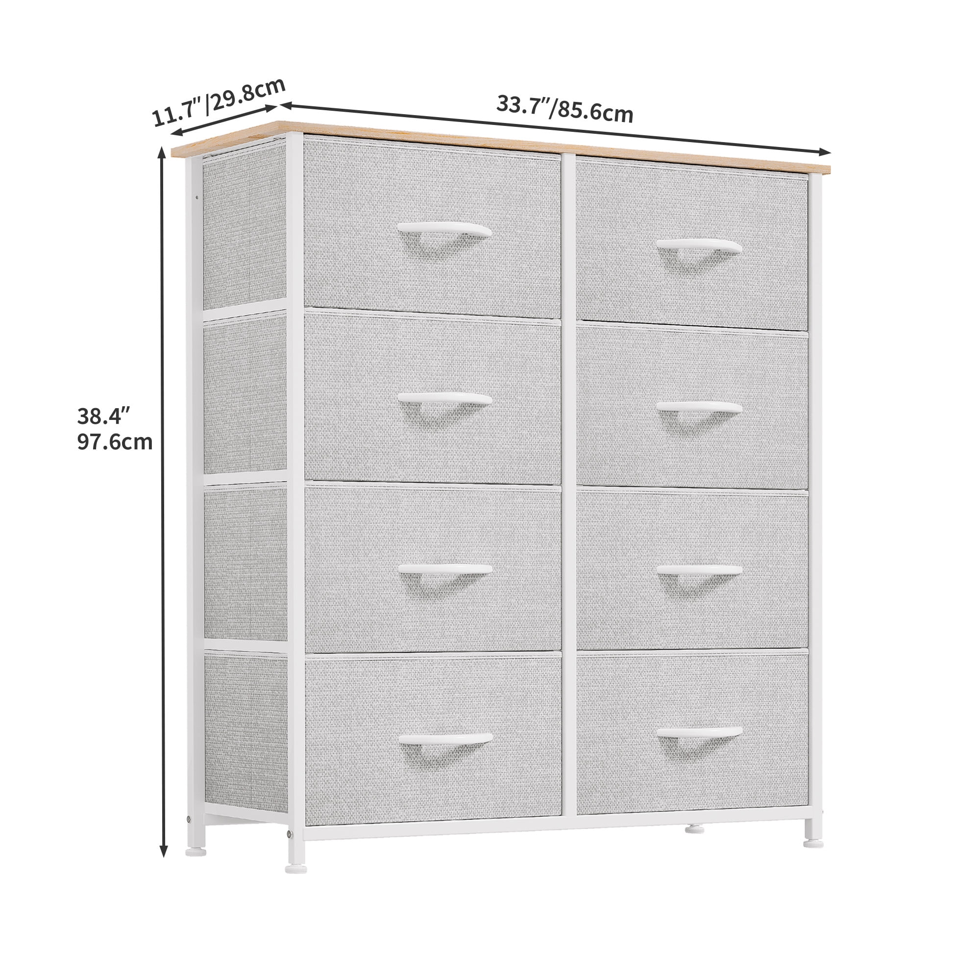 DEXTRUS 8-Drawer Fabric Dresser with Wood Top & Metal Frame for Adults & Teens, Light Gray