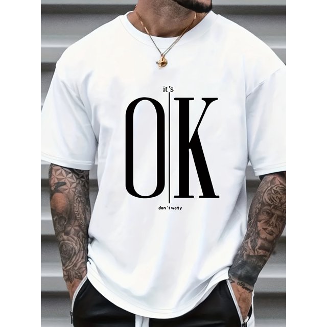 2025 New Design Don't Worry All-match Exquisite Flat Letter Print Men's Casual Fashion Top, Round Neck Leisure Simple Short Sleeve Summer Men's T-shirt