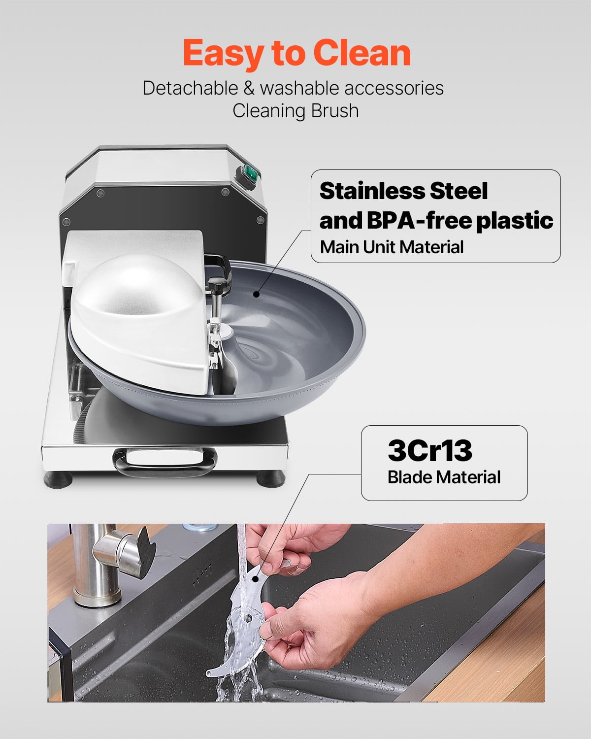 KFFKFF 3000RPM Commercial Food Processor Stainless Steel Grain Grinder 250W Electric Food Cutter for Vegetables Fruits