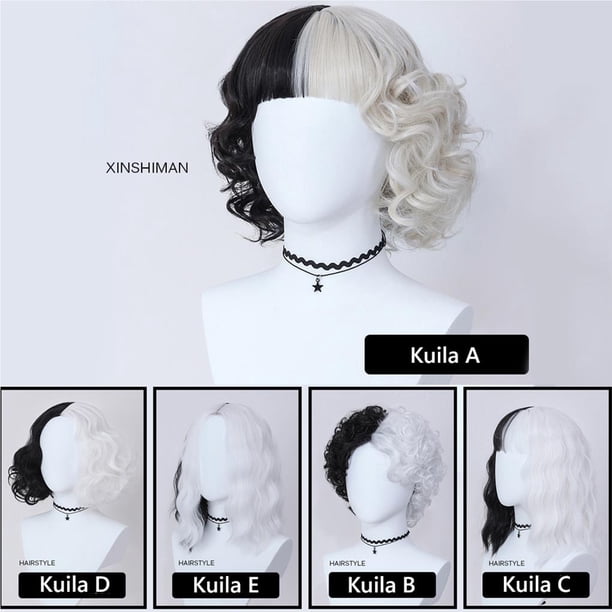 Qarigey Peluca de disfraz, pelo largo a juego en blanco y negro para mujer, accesorio de Cosplay sintético para escuela, fiesta de Navidad y Cuidado del cabello Tipo 2 | en línea