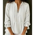 thumbnail image 2 of ShiShine Womens 3/4 Sleeve Tops Cotton Linen Button Down Shirts V Neck Pleated Casual Loose Blouses Ruffle Sleeve Shirt, 2 of 3