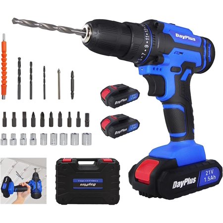 Electric Driver, 21V Max Cordless Drill with Battery and Charger, 3/8" Keyless Chuck, 2 Variable Speed Power Drill, Electric Power Drill Set with 25+1 Positions Clutch, 26pcs Drill Bits
