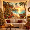thumbnail image 3 of Christmas Tree on a Tropical Beach at Sunset, Joyful Coastal Style for Beach Lovers, Coastal Wall Art, Christmas Gift, Tapestry Wall Hanging for Bedroom and Living Room, 3 of 7