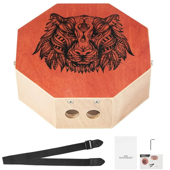 KFFKFF Unique Cajon Box Drum with Internal Guitar Strings, Compact Wooden Percussion Instrument, Birch Wood Construction, Includes Adjustable Strap, Suitable for Beginners, 11.6 x 11.6 x 4 inches