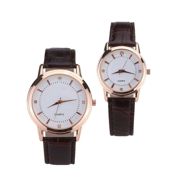 SEWCHICS 2-Piece Couple Watch Set with Brown Strap, Stylish Quartz Perfect for Valentine’s Day or Birthday