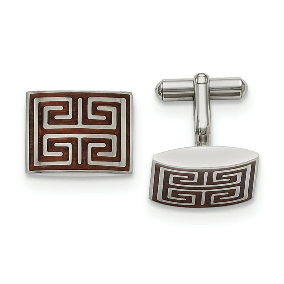 Stainless Steel Polished Wood Inlay Cuff Links