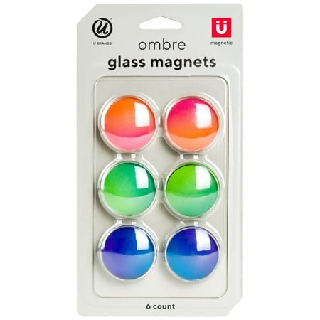 U Brands Round Glass Magnets, Bright Colors, 6 Count