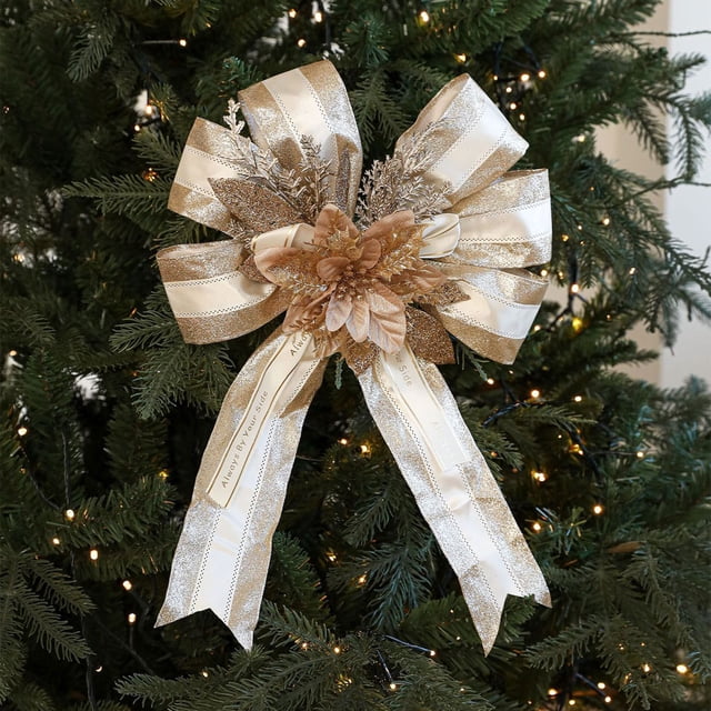 Adorno colgante de lazo navideño de poliéster | Decoración de árbol con lentejuelas multicapa para fiestas y decoración navideña | Lazo de tela grande de 40 cm (15,7 pulgadas) para colgar