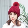 thumbnail image 2 of Wuphunn Womens Winter Ribbed Beanie Lightweight Skull Cap Pom Warm Knit Skull Cap Soft Slouchy Warm Cuffed Toboggan Hats Chunky Cable Knit Chunky Snow women hat C Red One Size, 2 of 3