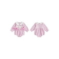 thumbnail image 2 of BemeyourBBs Newborn Baby Girl Valentines Day Outfit Gingham Plaid Bubbel Rompers Puff Long Sleeve Letters Embroidery Bow Decor Bubble Bodysuit Infant Spring Clothes, 2 of 9