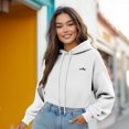 thumbnail image 3 of Dalix Salty Embroidery Fleece Hoodie Cropped Long Sleeve Drawstring Fall Spring Womens in White S Small, 3 of 5