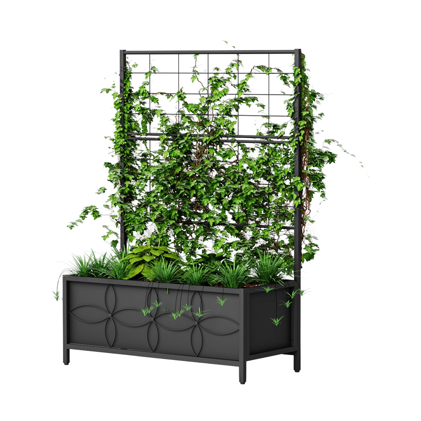 Zhongma Sturdy Raised Garden Bed with Trellis {15.75 x 35.43 x 48.8 in) for Vegetables Flower, Planter Box for Backyard Patio Balcony