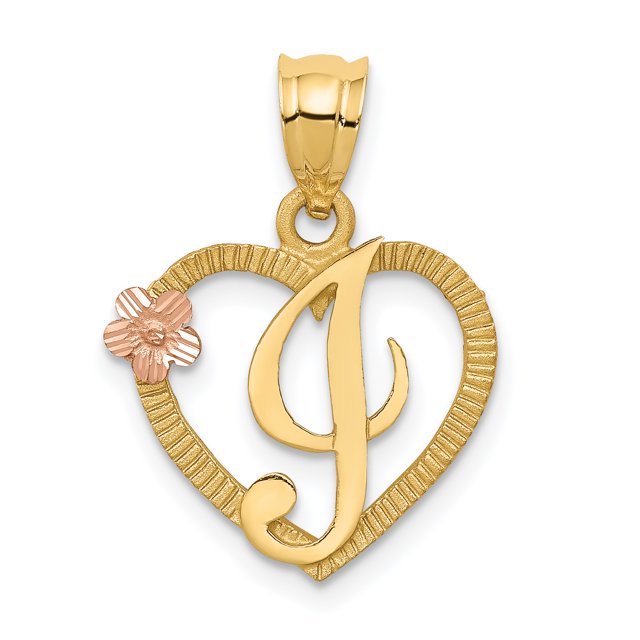 14k Two Tone Gold Heart Dainty Letter I Initial Name Monogram Necklace Charm Pendant Love