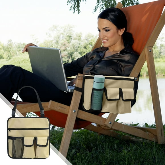 Fiudx Organizador para Silla de Camping, Bolsa Colgante Multibolsillos, Tela Resistente, Fácil de Colocar, Accesorio para Silla de Playa, Bolsa Portátil para Actividades Al Aire Libre, Verde/Negro/Ca