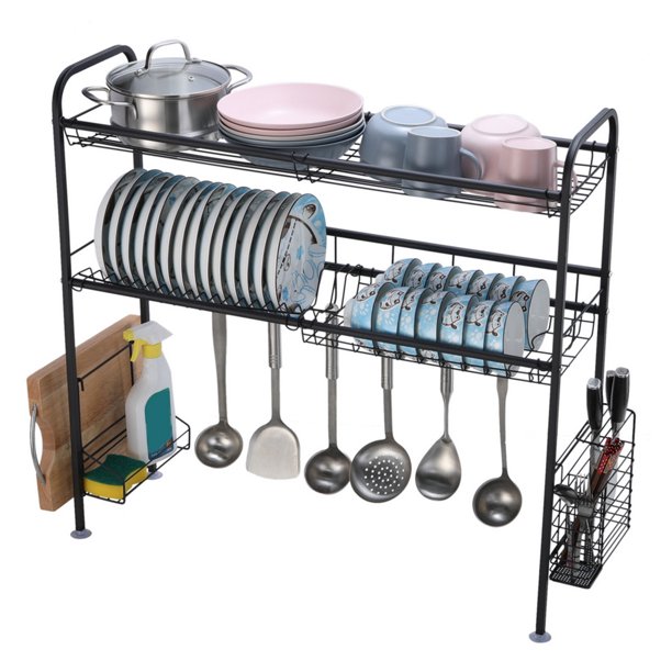 Dish Drying Rack Stainless Steel 2 Tier Dish Rack With Drainboard Dish Drainer For Kitchen Counter Black Walmart Com Walmart Com