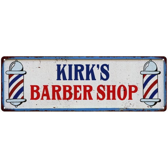 KIRK'S Barber Shop Hair Salon Gift Metal Sign Retro 6x18 206180031289