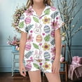 thumbnail image 3 of Baby Girl Pajamas Silk Cartoon Rabbit Short Sleeve Pjs Silk Tops and Shorts Easter Day Loose Button Down 2 Piece Sets Pajamas for Kids 4-5 Years, 3 of 5