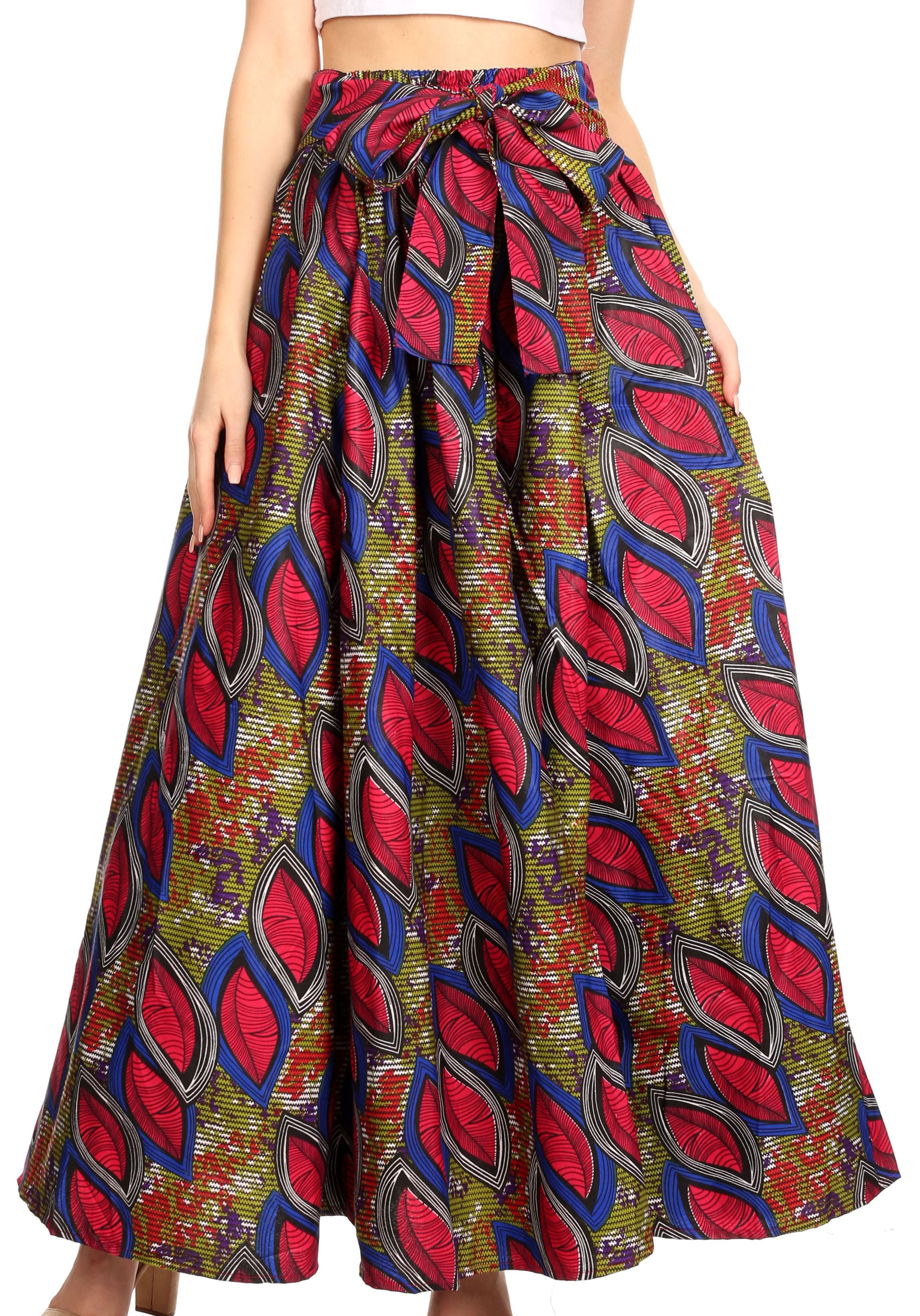 Sakkas Ami Women's Maxi Long African Ankara Print Skirt Pockets ...