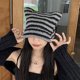 thumbnail image 4 of Gorro de orejas de gato de ganchillo, accesorios Y2K para mujer, gorro de invierno de punto a rayas, holgado, grunge, con zorro, gótico, con calavera, arroz, 4 of 5