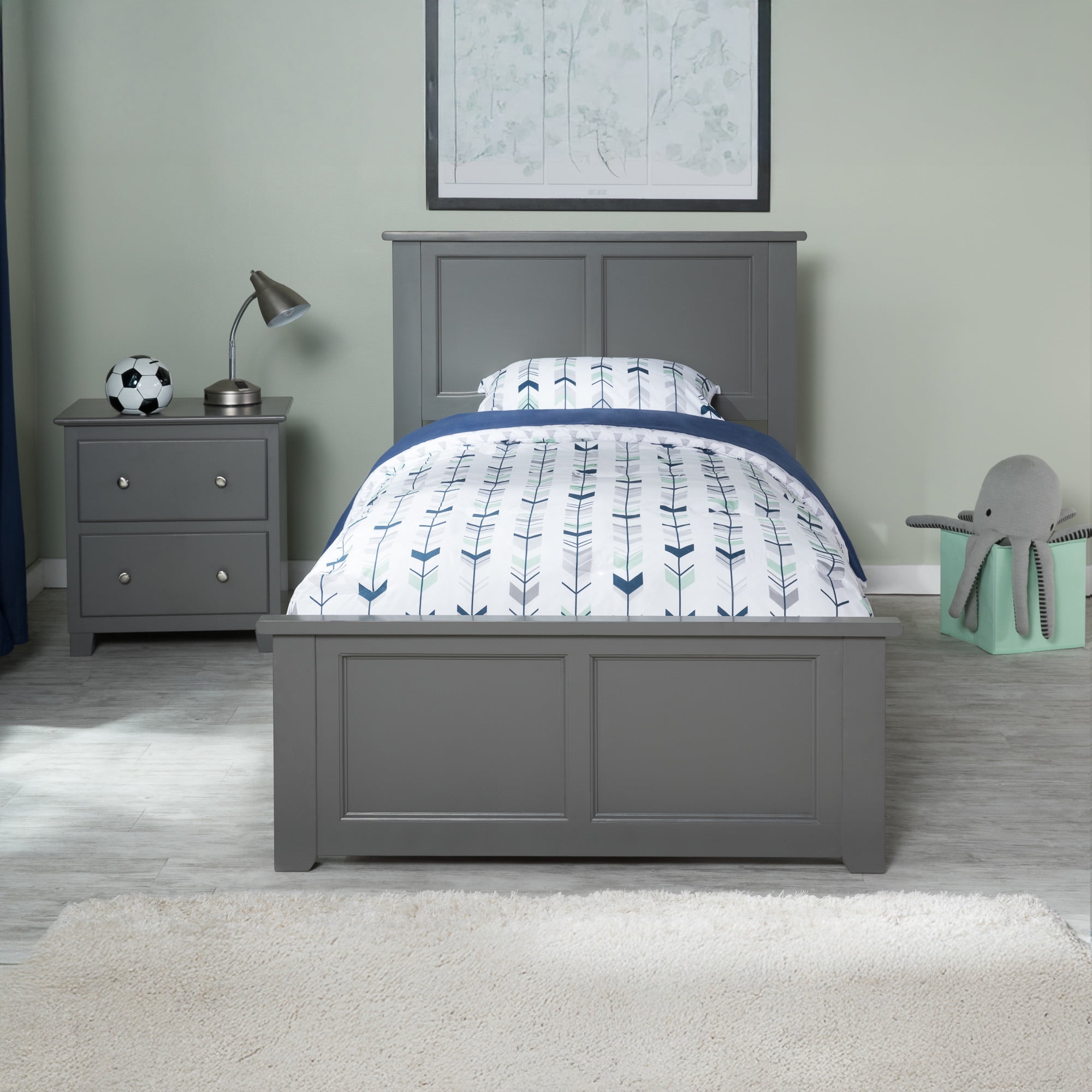 AFI Madison Twin Solid Wood Foundation Bed with Matching Headboard Footboard, Grey