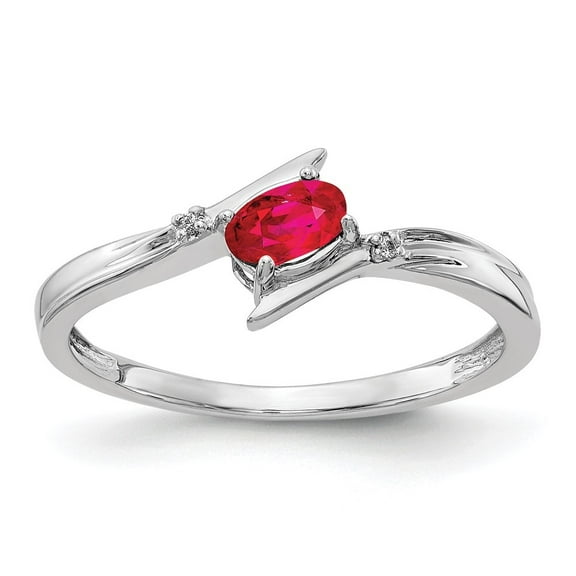 Diamond2Deal 14k White Gold Polished Oval Diamond Ruby Bypass Ring for Women Size- 7