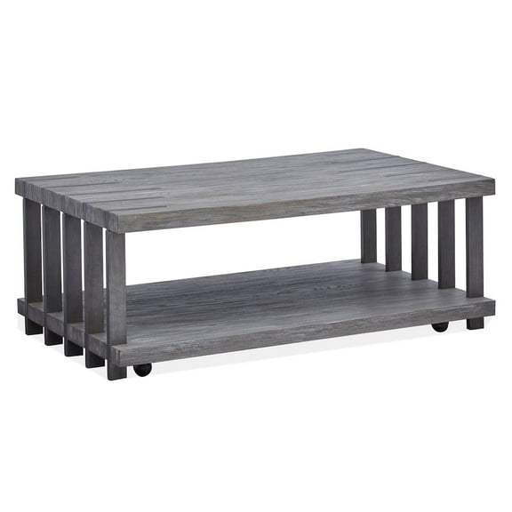 Magnussen Eldridge Rectangular Cocktail Table with Casters Weathered Gravel