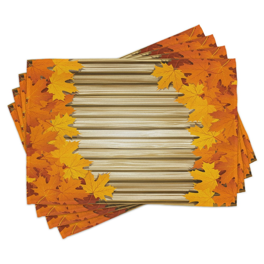 Fall Placemats Set of 4 Fallen Leaves on Wooden Wall September Foliage