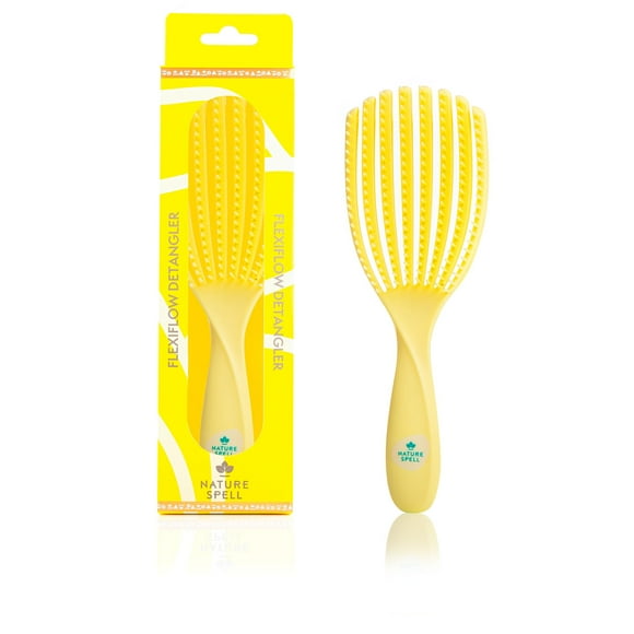 Nature Spell Brosse Démêlante FlexiFlow / Démêle Tous Types de Cheveux / pour Cheveux Mouillés et Secs / Mèches Flexibles pour Brossage et Nettoyage Sans Douleur / Élimine les Nœuds et Réduit la Casse / (Jaune)