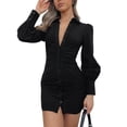 thumbnail image 2 of Seyurigaoka Women’s Solid Color Lapel Pleated Button Long Sleeve Skinny Dress, 2 of 5