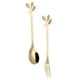 thumbnail image 3 of GOOHOCHY Cuchara de helado con forma de hoja de acero inoxidable de 2 piezas Cucharas de mango largo para postre de café (cuchara + tenedor) (dorado), 3 of 7