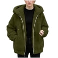 thumbnail image 6 of aohooy Winter Coats for Women Double Fleece Warm Jackets Long Sleeve Loose Casual Plush Hooded Outerwear Ladies Thermal Coat Army Green,M, 6 of 9