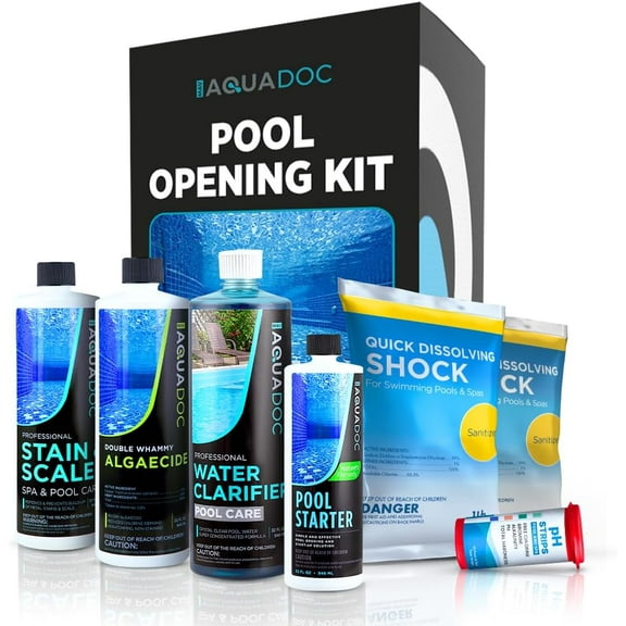 Pool Opening Kit - Pool Starter Kit for Inground Pool & Above Ground Pool Chemical Starter Kit to Open Your Pool - AquaDoc Pool Start Up Chemical Kit Designed for 15000 to 20000 Gallon Pool