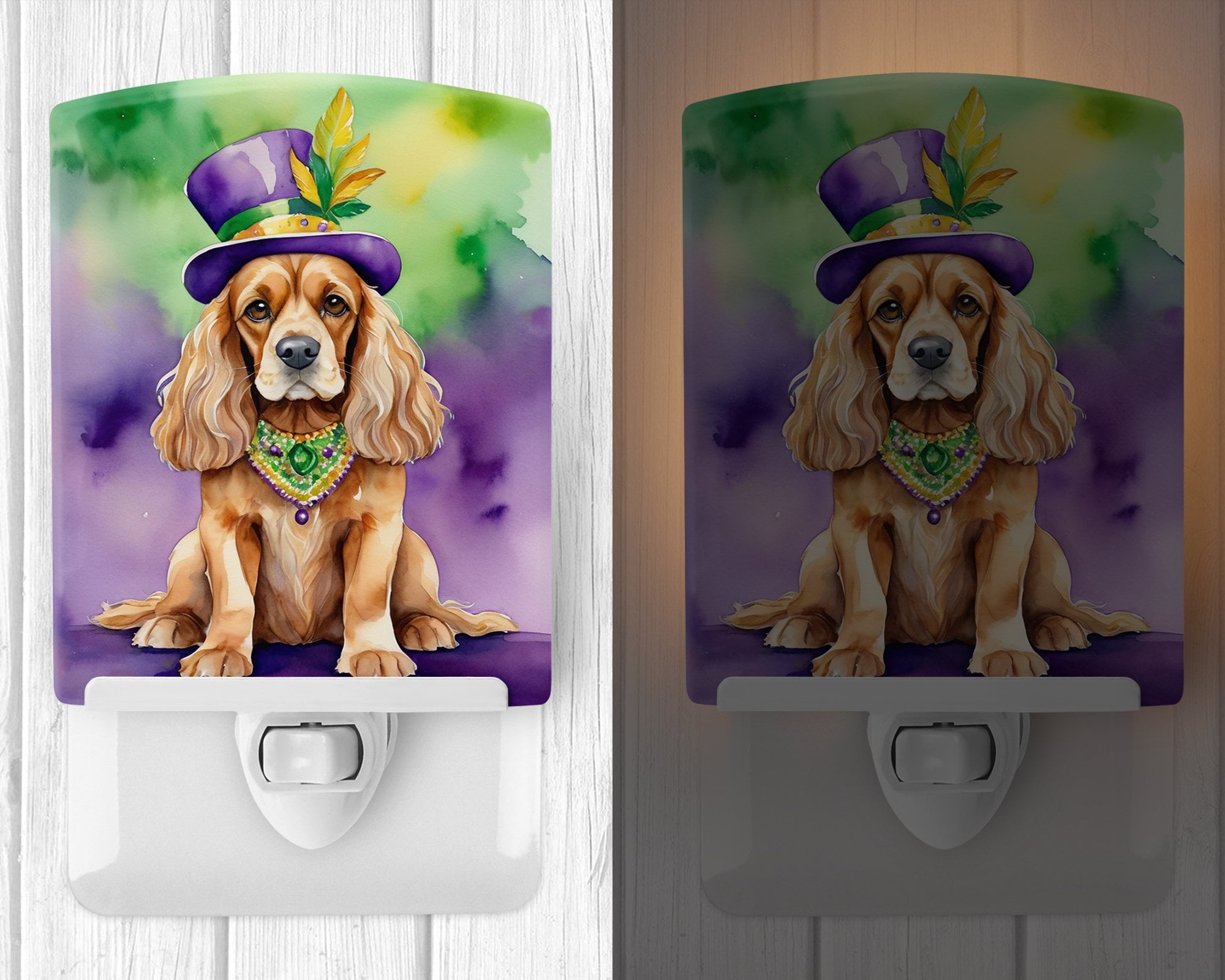 Cocker Spaniel King of Mardi Gras Ceramic Night Light 4 in x 6 in