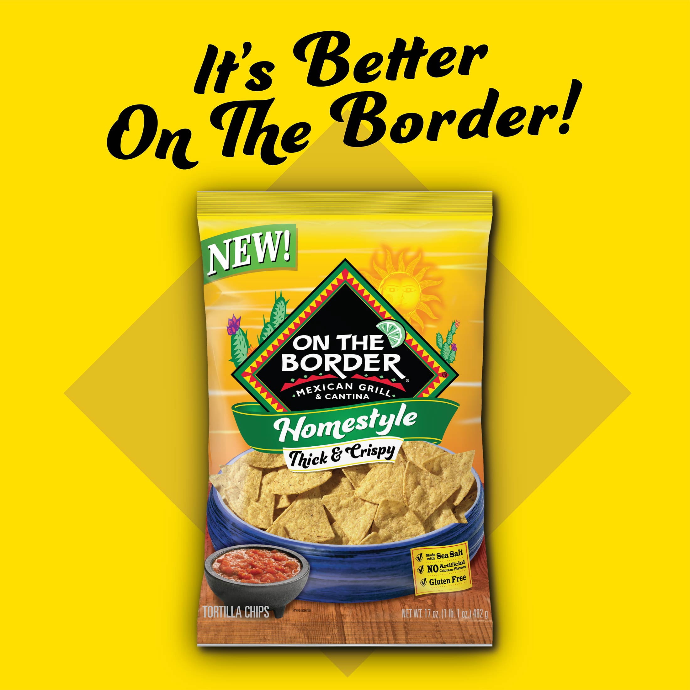 On The Border Homestyle Thick & Crispy Tortilla Chips, Gluten-Free, 17 oz Bag