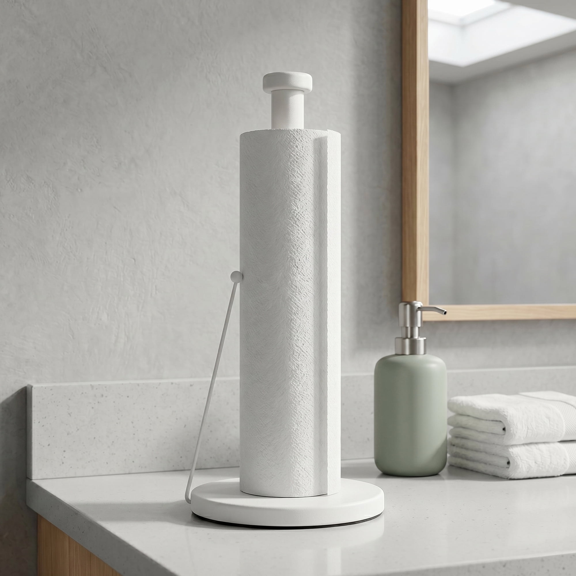 Unique Bargains Paper Towel Holder Countertop Weighted Non Slip Base White 13.4x5.9inch