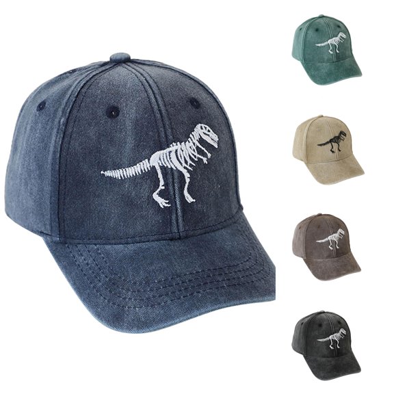 SUXIAN Kids Baseball Cap Dinosaur Skeleton Washed Print Adjustable Breathable Autumn Sun Protection One Size