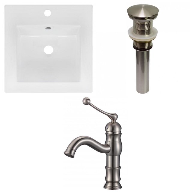 American Imaginations 16.5-in. W 1 Hole Ceramic Top Set In White Color - Drain Incl. AI-32963