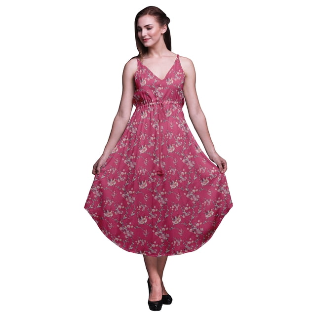 Bimba Robe Midi à Cordon Imprimée Florale pour Femmes, Bretelles Spaghetti, Tenue de Plage, Très Grande Taille
