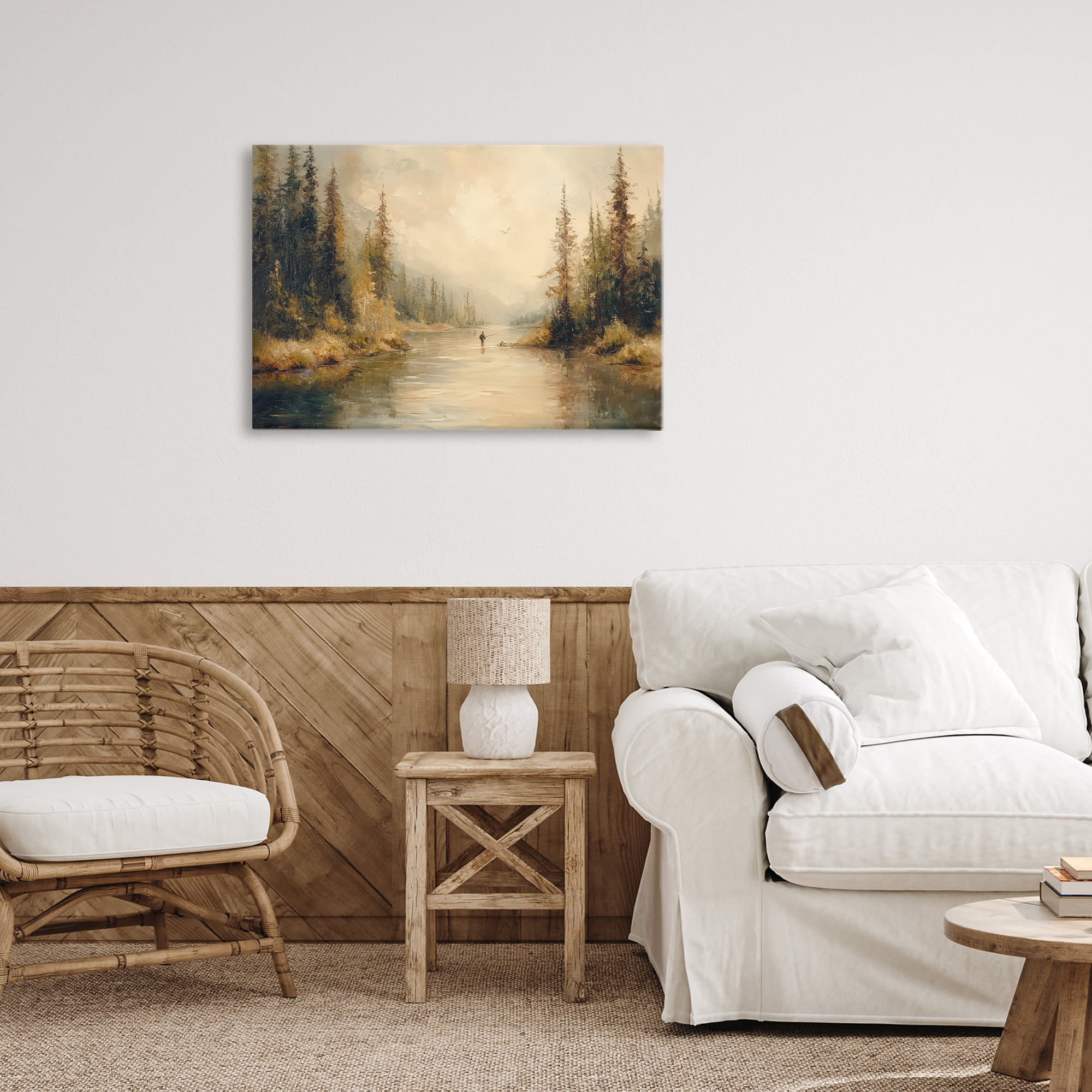Stupell Industries Fly Fisher at Misty River Canvas Wall Art, design by Petal Prints Design