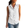 thumbnail image 5 of Otntypg Womens Sleeveless Button Down Shirts Lightweight Soft Cotton Linen Collared Tunic Blouses Trendy Solid Color Lapel V Neck Casual Work Tank Tops with Pockets, 5 of 10