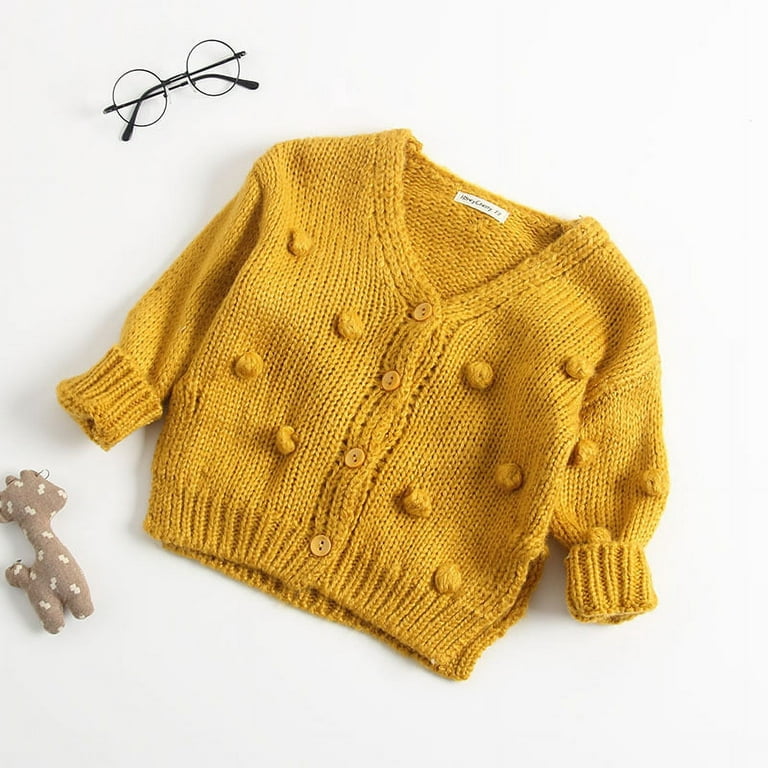 Biekopu New Baby Hand-made Bubble Ball Sweater Knitted Cardigan Jacket Baby  Sweater Coat Girls Cardigan Girls Autumn Winter Sweaters