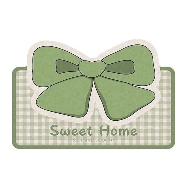 Green Grid Arched Bathroom Floor Mat Highly Absorbent Soft Non- Quick Drying Shower Carpet