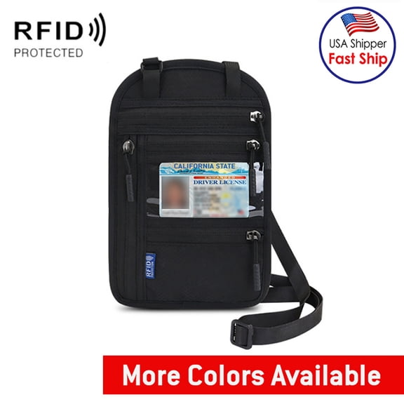 AMZER Travel Neck Pouch Neck Wallet with RFID Blocking Passport Holder Travel Pouch Neck Wallet (Black)