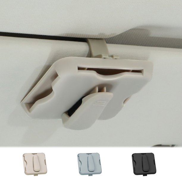 Clip para el portatarjetas de parasol del coche - Caja de almacenamiento de plástico beige y gris para tarjetas de aparcamiento y tarjetas de crédito