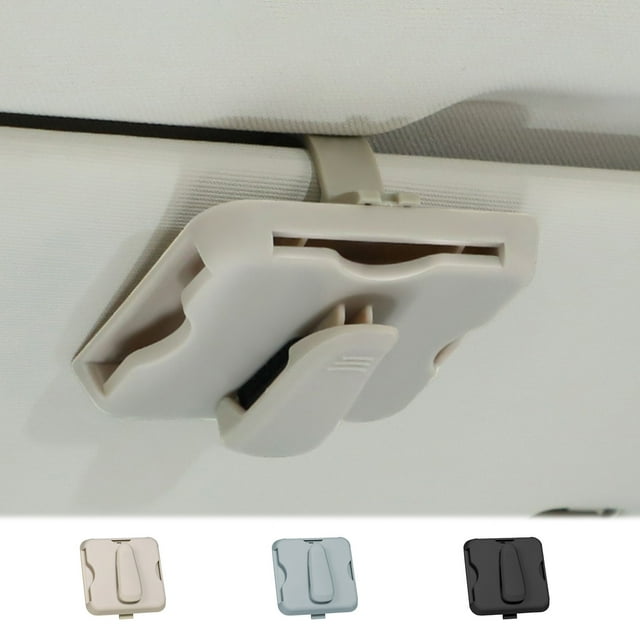 Clip para el portatarjetas de parasol del coche - Caja de almacenamiento de plástico beige y gris para tarjetas de aparcamiento y tarjetas de crédito